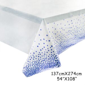 White Table Cover with dots Blue